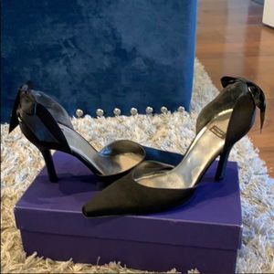 Stuart Weitzman Black Satin Shoes with Bow